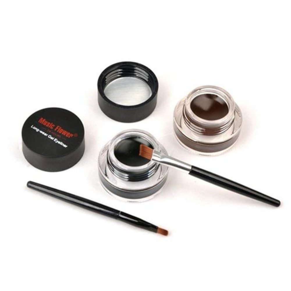 a set of 4 -2 in 1 Black and Brown Gel Eyeliner Set Smudge Proof 2 brushes - Picture 3 of 8
